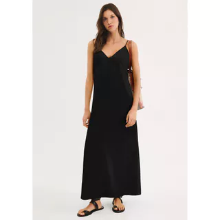 Vestido Longo Decote V Texturizado em Oferta na Shopee