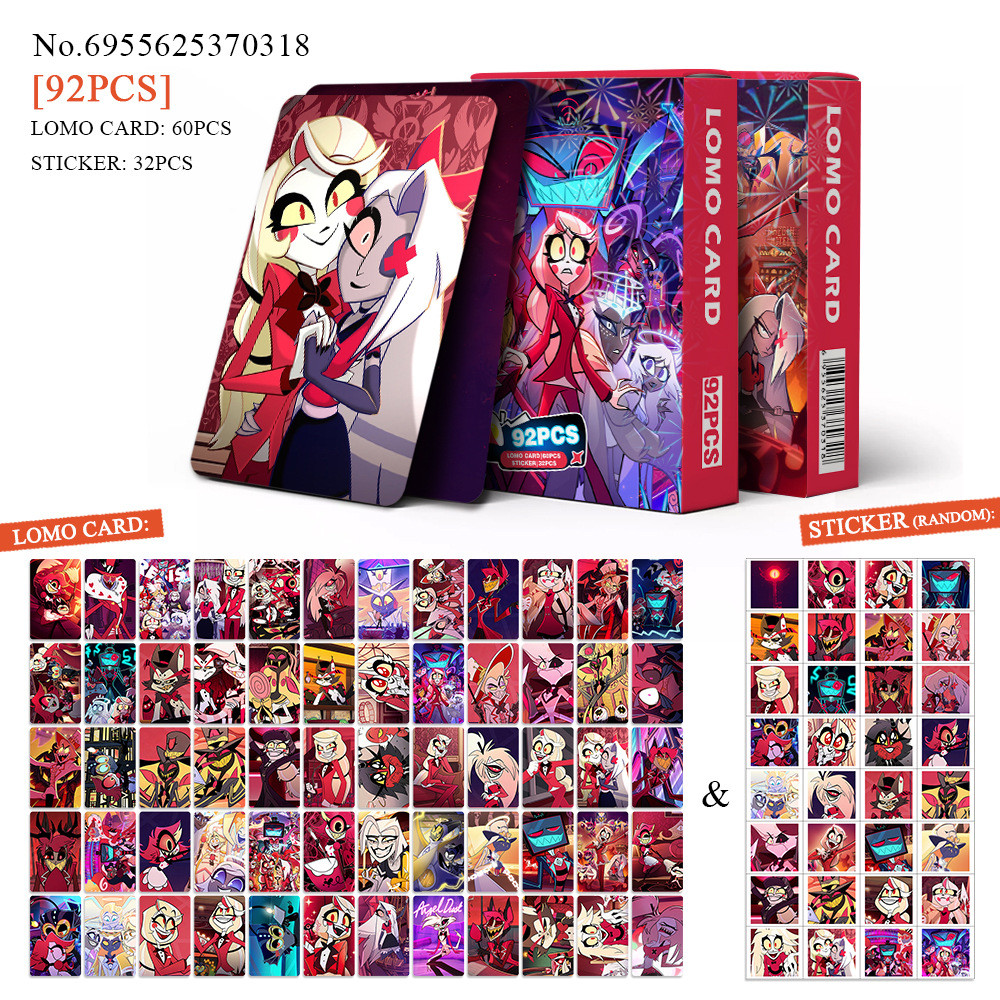 Hazbin Hotel Photocard Lomo Cartão 60pcs + 32pcs Adesivo Pequeno