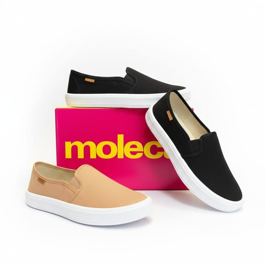 Sapatilha Flatform slip on Feminino Moleca Casual Lona Sider