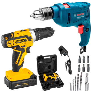 Kit Furadeira Impacto Bosch com Maleta Empunhadura com Parafusadeira de Impacto Vonder e Acessórios em Oferta na Shopee