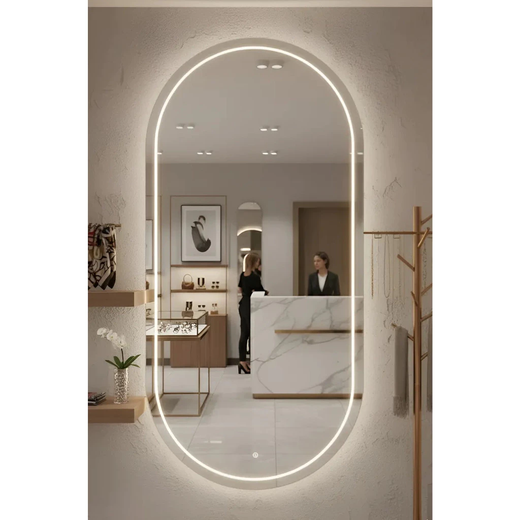 Espelho Grande para Banheiro Oval 40x80cm Jateado Com Led 3 Cores Premium E Touch Mais Forte - Imagem 3