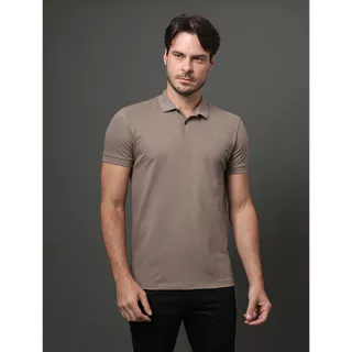 Polo Masculina Slim Meia Malha Pima Calvin Klein - Caqui Medio em Oferta na Shopee