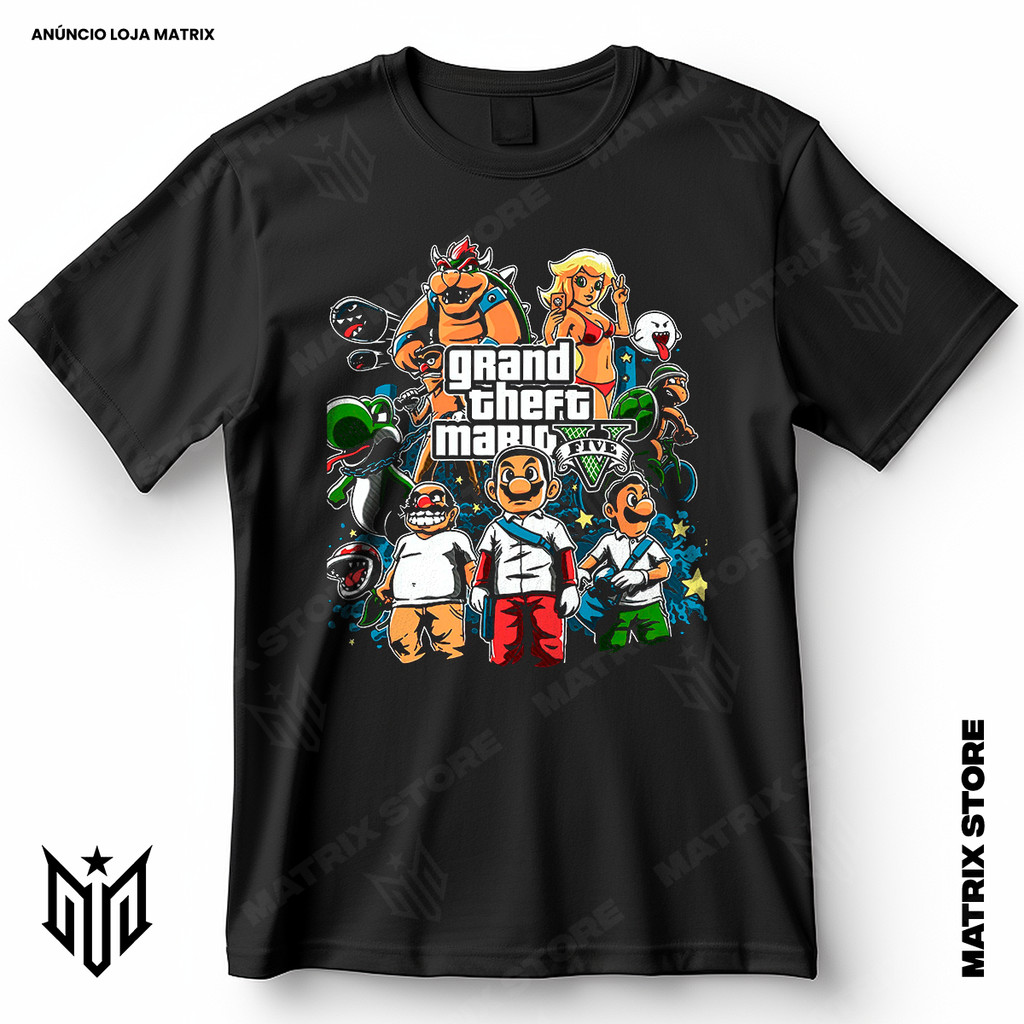 Camisa Super Mario Bros GTA V Blusa Camiseta de Desenho 100% Algodão ...