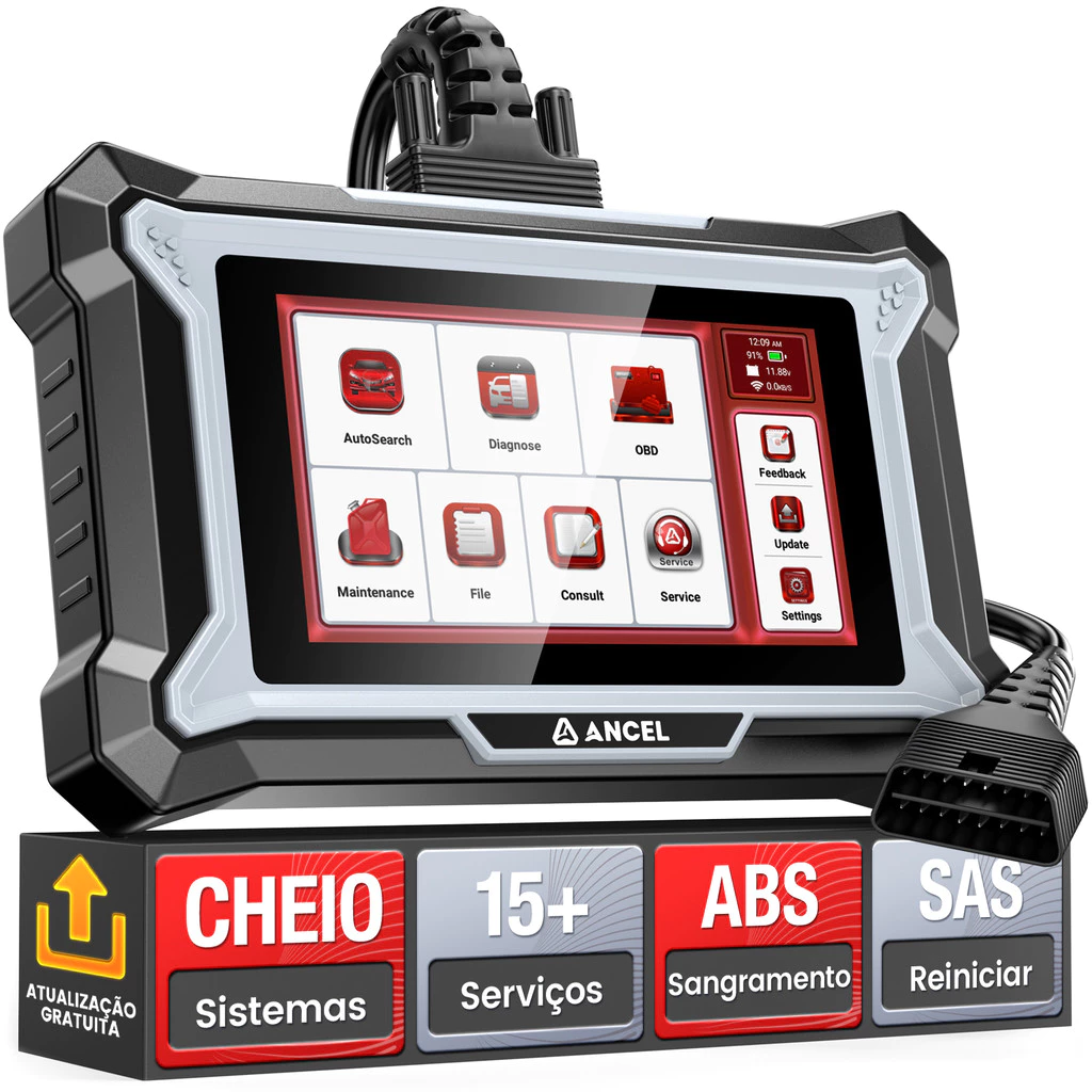 ANCEL DS200 Scanner Automotivo OBD2 Diagnóstico Completo ABS SRS Câmbio 15+ Reset Português