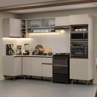 Armário de Cozinha Completa de Canto 385cm Crema Nice Madesa 03 em Oferta na Shopee