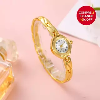 Relógio de Pulso Feminino Luxuoso Dourado, Vintage, Quartzo, com Pequeno Mostrador e Casual. em Oferta na Shopee
