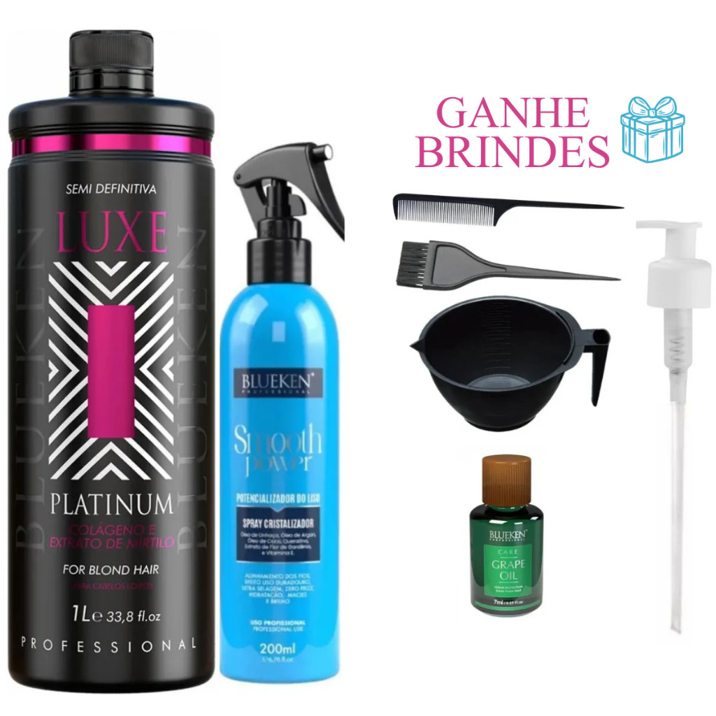 Luxe Platinum Progressiva Blueken 1 Litro e Smooth Power 200ml | Shopee ...