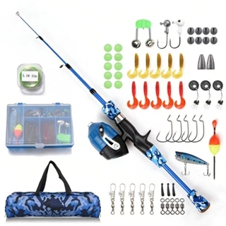 Conjunto de vara de pesca telescópica portátil de 1,2 m com camuflagem com acessórios para adolescentes e crianças em Oferta na Shopee