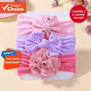Conjunto De Faixa De Cabeça Floral Para Bebês Meninas-3 Peças De Algodão Com Laço Turbante Acessórios Cabelo Recém-Nasci em Oferta na Shopee