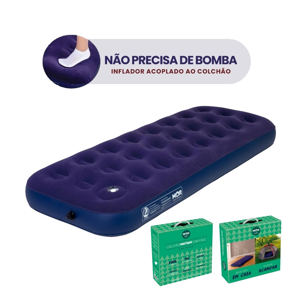 Colchão Inflável Solteiro com inflador Acoplado Multiuso Mor