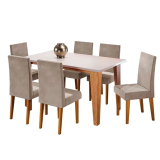 Mesa de Jantar Retangular Milão com 6 Cadeiras Vênus Estofadas e Revestidas Viero em Oferta na Shopee