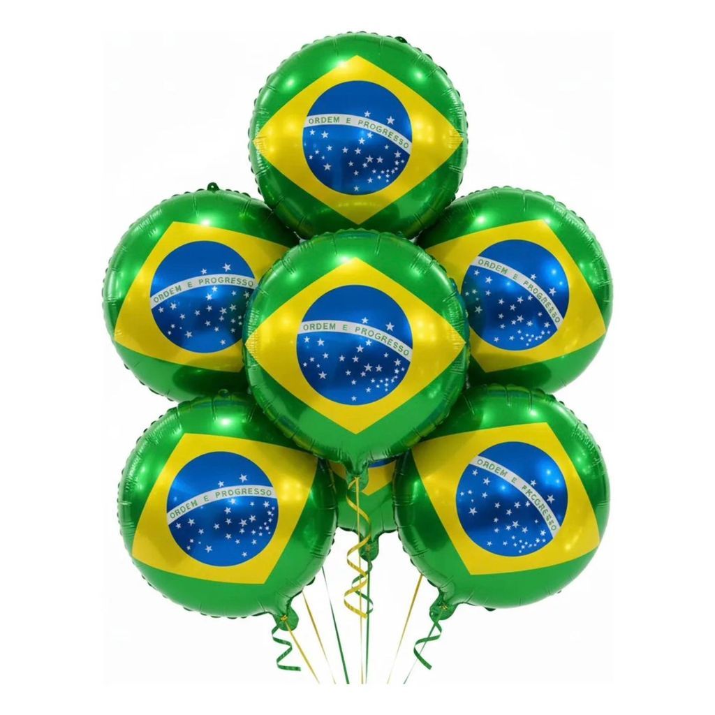 10 Balão Metalizado Bola Brasil 18 pol 45cm Verde amarelo copa do mundo futebol enfeite decoracao em Oferta na Shopee