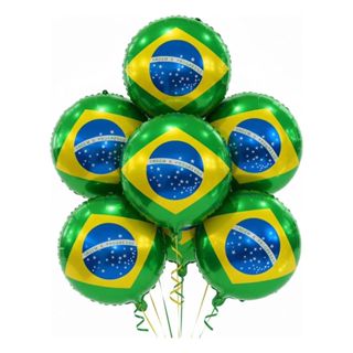 10 Balão Metalizado Bola Brasil 18 pol 45cm Verde amarelo copa do mundo futebol enfeite decoracao em Oferta na Shopee