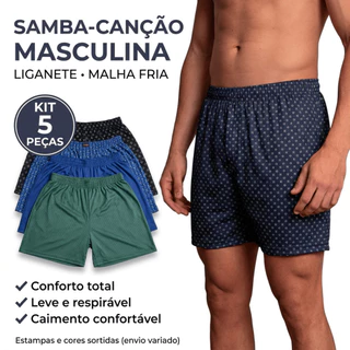 Kit 5 Samba Canção Masculino Short de Dormir Cueca Confortável Liganete Pijama em Oferta na Shopee