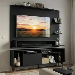 Rack com Painel para TV até 60 Polegadas 180 cm com Pés Preto/Rustic Cancun Madesa em Oferta na Shopee