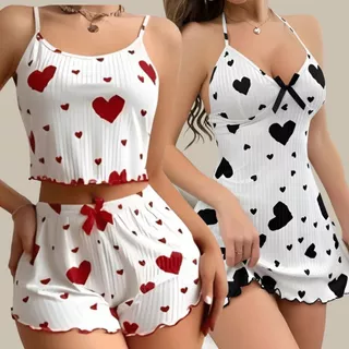 Kit 2 Conjuntos Camisola + Pijama Baby Doll Feminino Sexy Lingerie em Oferta na Shopee