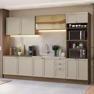 Armário de Cozinha Completa 310 cm Rustic/Crema Vik Madesa 01 em Oferta na Shopee