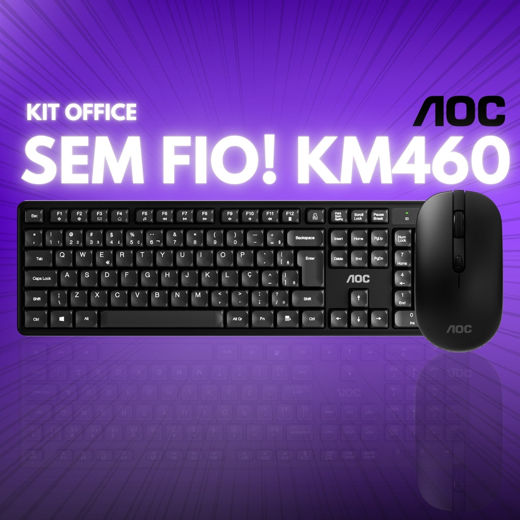 Kit Teclado e Mouse Sem fio Escritório (SILENCIOSO) Office Trabalho Português Brasil Abnt2 AOC KM460