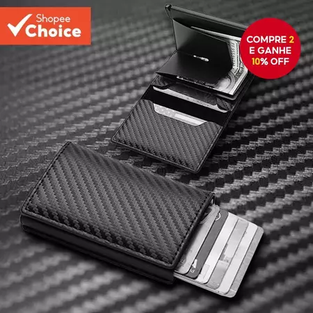 Carteira RFID De Fibra De Carbono-Porta-Cartões Pop-Up Automático Com Proteção Antirroubo