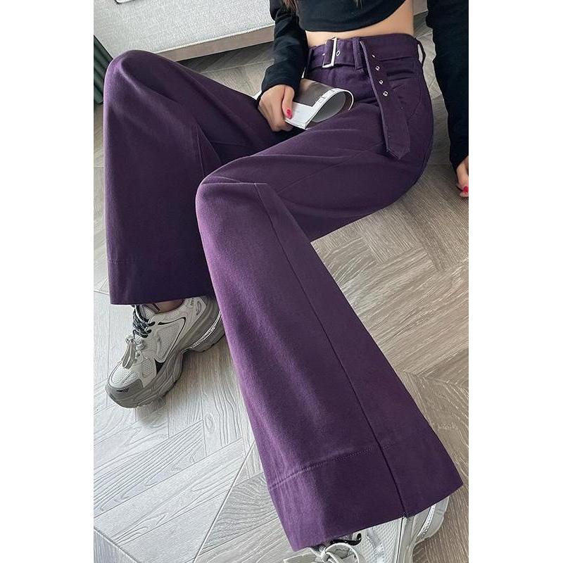 2026 Moda 2026 Uva Roxo Micro-Leg Jeans Mulheres 2024 Capa de Inverno ...