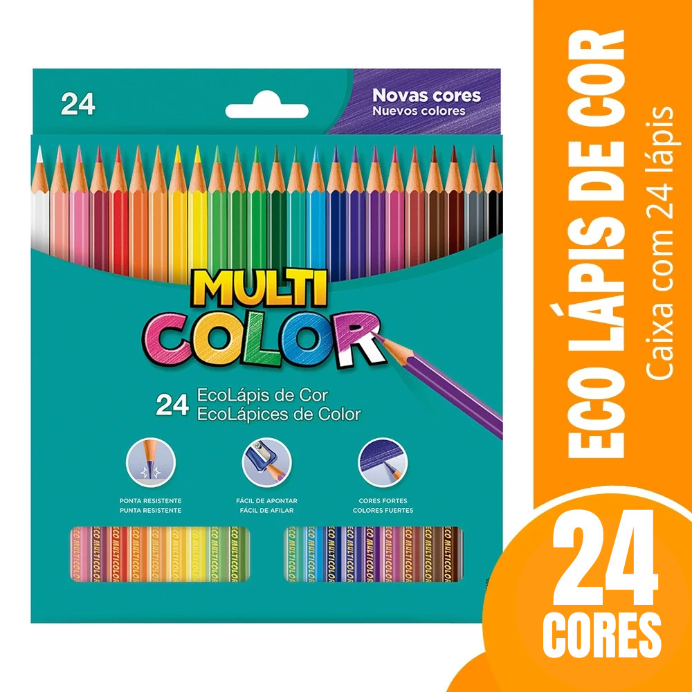 Lápis De Cor Escolar 24 Cores Super Multicolor | Shopee Brasil