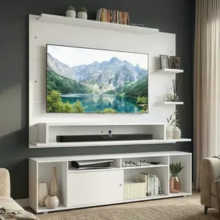 Rack com Painel para TV até 60 Polegadas 180 cm Branco Cancun Madesa em Oferta na Shopee