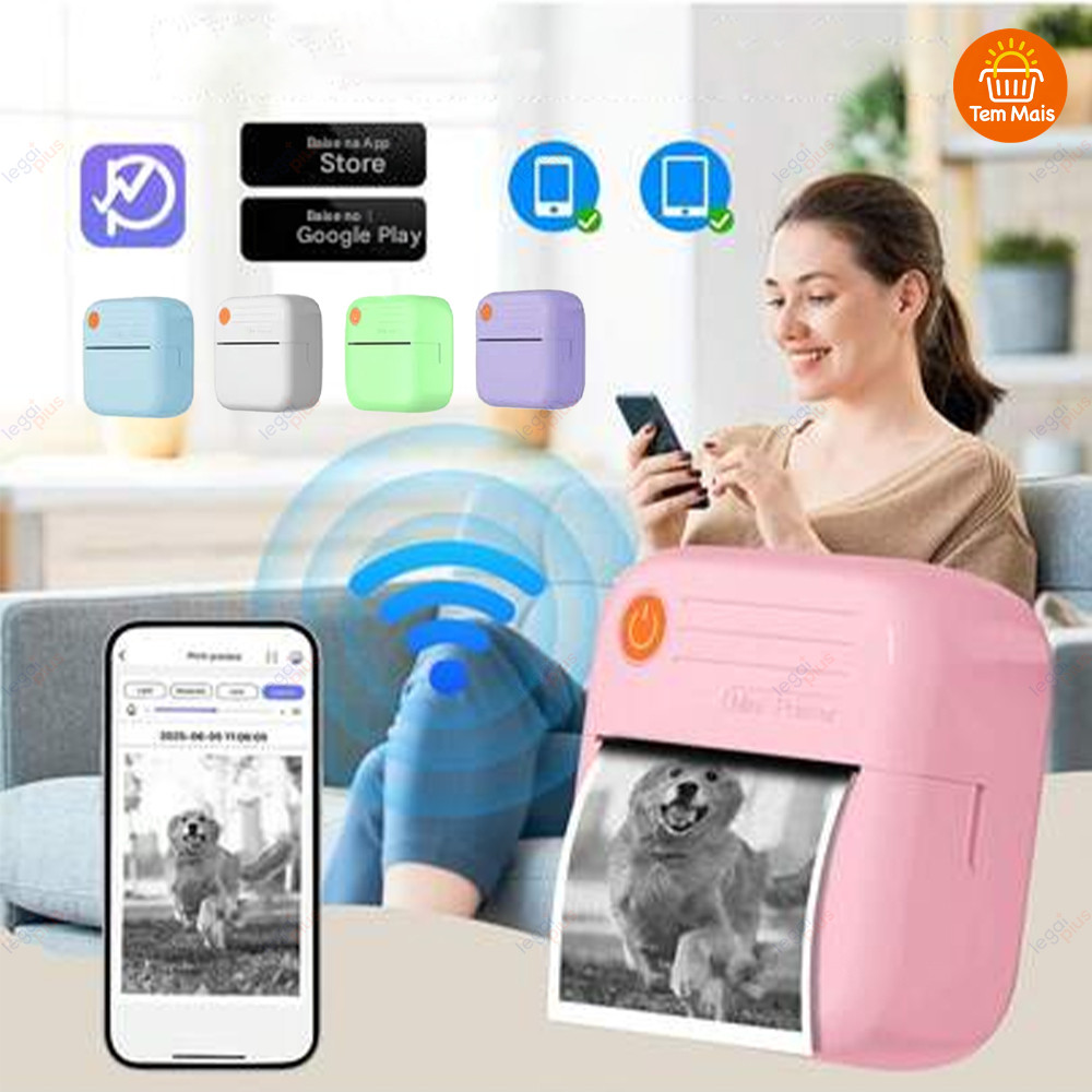 Nova mini impressora: modelo portátil e sem fio, compatível com sistemas Android e iOS&5 rolo papel&5 rolo papel adesivo