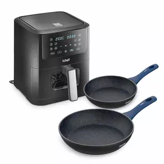 Airfryer Ichef Smart Vision 6L e Panelas Home Sauté Grand 24cm e Home Sauté Petit 20cm Azul em Oferta na Shopee