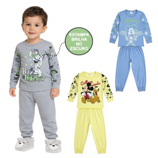 Conjunto Pijama Brilha no Escuro Personagens Manga Longa Menino Infantil Mickey Stitch Inverno em Oferta na Shopee