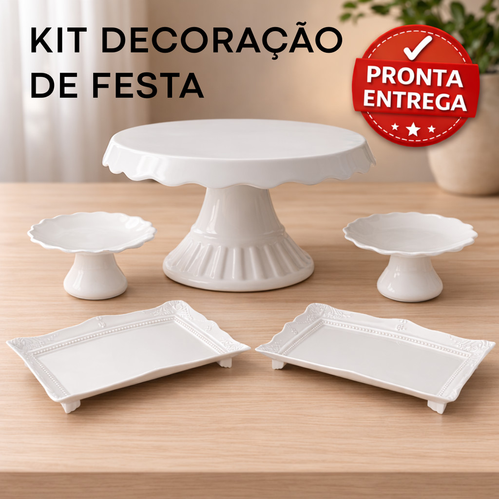 Kit Decoração Festa 5 Peças Suporte Bolo e Doces Mesa Decora
