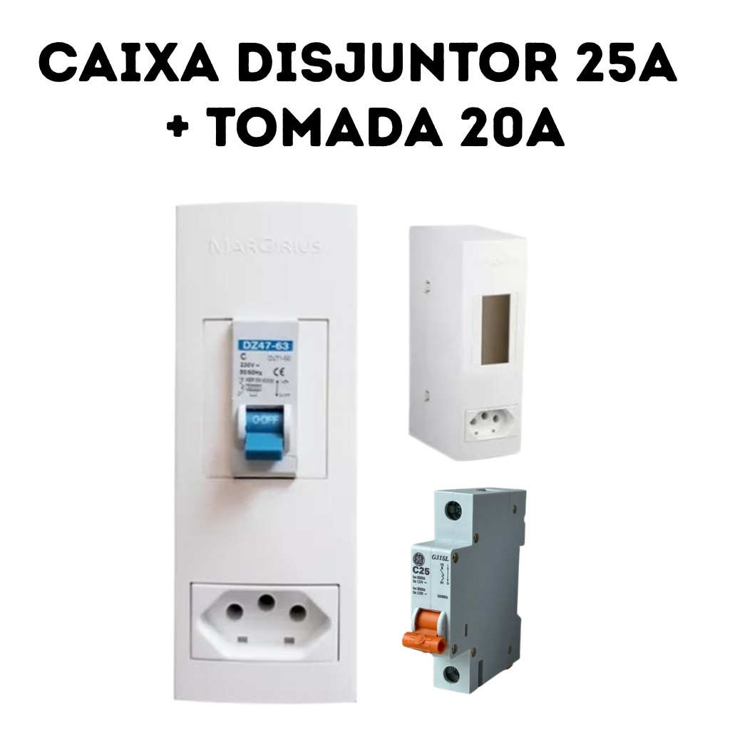Caixa com disjuntor + Tomada 20A para Ar-condicionado - Proteção e Segurança P/ Eletrônico
