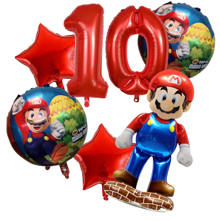 Kit 6 Balão Metalizado Super Mario Bross Luigi + Número Balões Redondo ...