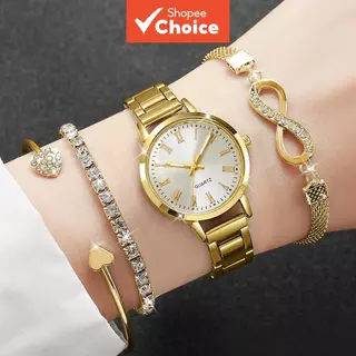 4 Peças Relógio De Quartzo Feminino Com Pulseira De Imitação De Diamante Conjunto Liga Pulso Presente Para Meninas Sem C em Oferta na Shopee