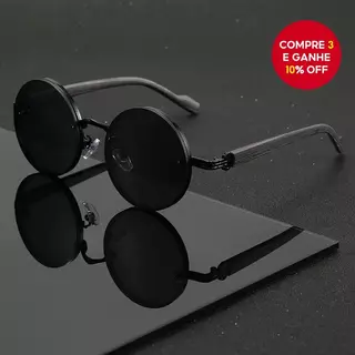 Óculos De Sol De Armação Redonda , Metal Clássico , Proteção UV400 Em Grão De Madeira , Acabamento Preto/Cinza/Verde Par em Oferta na Shopee