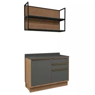 Cozinha Modulada Pequena com Tampo Herval Ten, 3 peças, 100% MDF, 120 cm em Oferta na Shopee