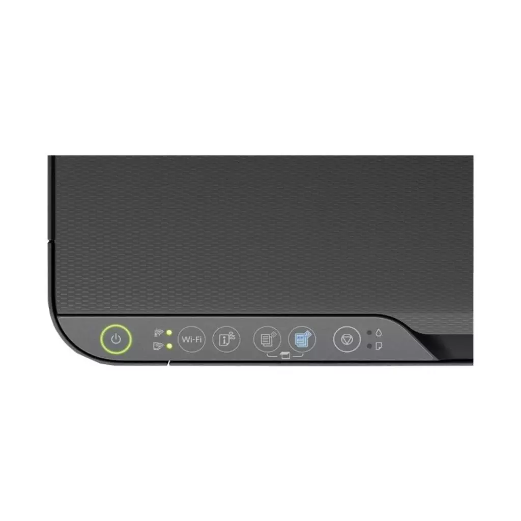 Close-up do painel de controle da impressora Epson L3250 com botao de energia e indicadores Wi-Fi