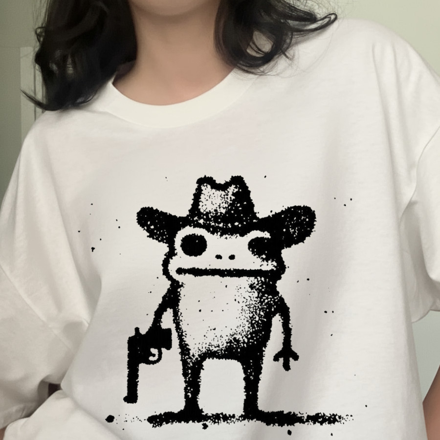 Camiseta Fofa Sapo Cowboy Confortavel Algodão Premium 2yK Para Festa Regular Plus Size