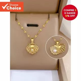 Colar Luxuoso De Aço Inoxidável Com Pingente De Concha , Corrente De Latão Elegante Perfeita Para O Dia Dos Namorados em Oferta na Shopee