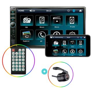 Central Multimídia MP5 H-Tech 7'' Espelhamento Android IOS Bluetooth + Câmera De Ré CR50 1 Din 2 Din