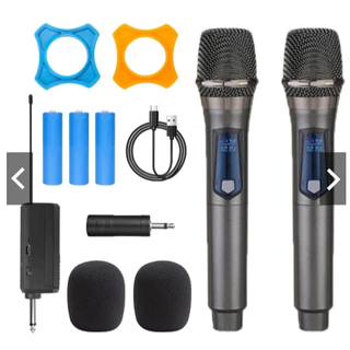 Kit 2 Microfones Dinâmico Sem Fio Profissional Recarregável Uhf para Karaokê