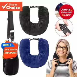 Almofada De Pescoço Portátil Preenchível – Viagem De Veludo Ajustável Para Carro , Trem , Conforto De Avião em Oferta na Shopee