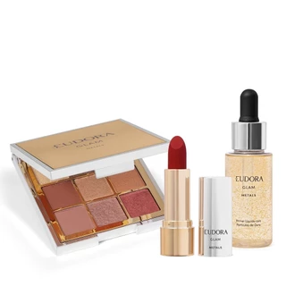 Combo GLAM Metals: Paleta de Sombra 5,85g + Primer Líquido Facial 32ml + Batom Cremoso Vermelho Precioso 3,6g em Oferta na Shopee