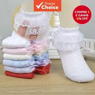Meias De Algodão Para Bebês De 1-3 Anos De Idade Com Renda Respirável em Oferta na Shopee