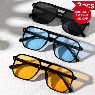 Três Peças Óculos De Sol Retrô De Feixe Duplo L arge Frame Ocean Lens Fashion Sun Shade em Oferta na Shopee