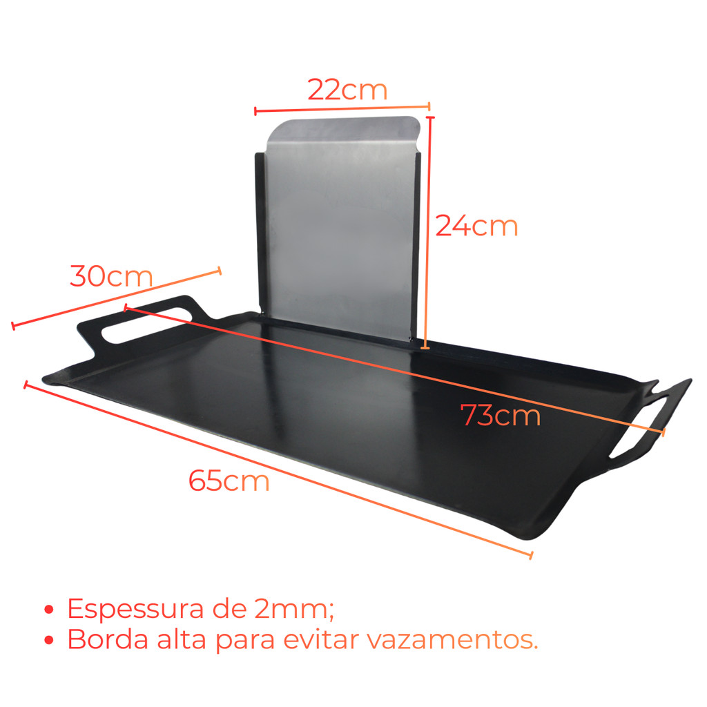 Bifeteira com Prensa Aço Carbono 70x30 para Fogão | Chapa Gr
