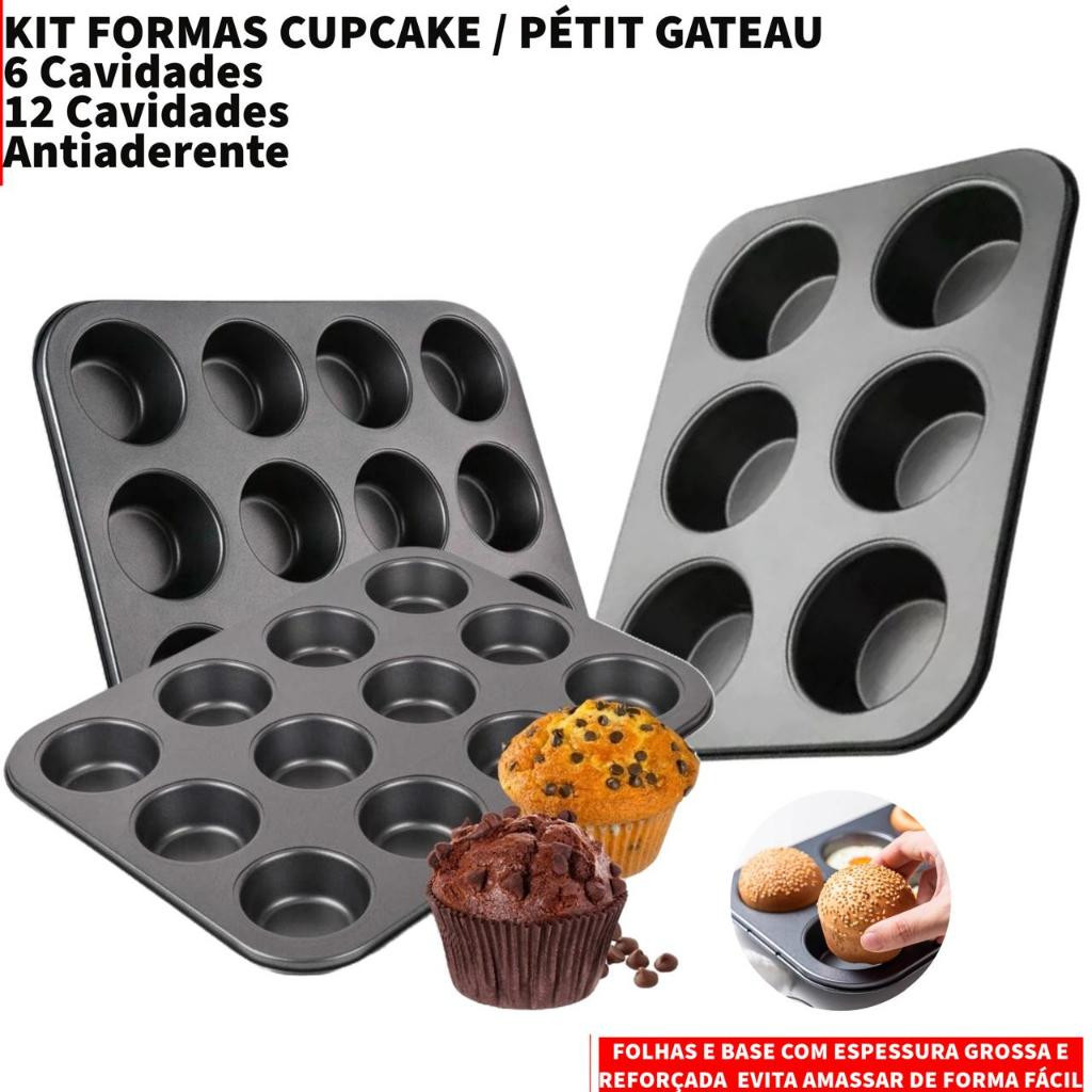 Forma Cupcake 12 e 6 Cavidades Antiaderente Teflon Pão de Qu