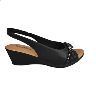 Sandalia Usaflex Social Couro Anabela conforto MM0902 em Oferta na Shopee