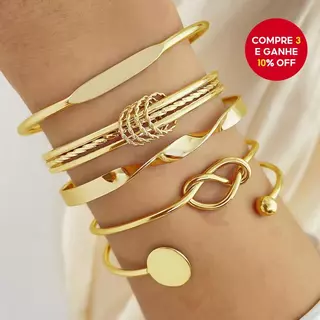 Conjunto De Pulseira Com Pingente De Cinco Peças Feminino Retrô Brilhante Geométrico Metal Torcido em Oferta na Shopee
