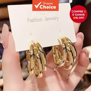 Brincos De Tubo De Argola Triplo , Metal Liso , Ouro , Prata , Chique , Joias Minimalistas Para Mulheres , Tendência De em Oferta na Shopee
