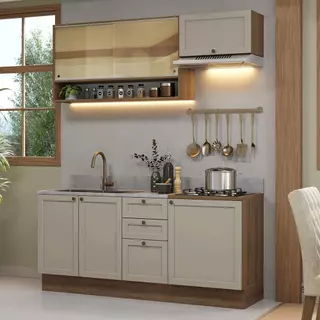 Armário de Cozinha Compacta 180 cm Rustic/Crema Vik Madesa 05 em Oferta na Shopee